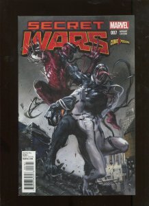 SECRET WARS #7 (9.2) COMIC EXPOSURE VARIANT VENOM CARNAGE AND ANTIVENOM COVER!