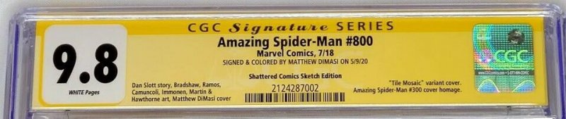 Amazing Spiderman 800 Shattered B&W Variant CGC 9.8 SS DiMasi Top Census Grade