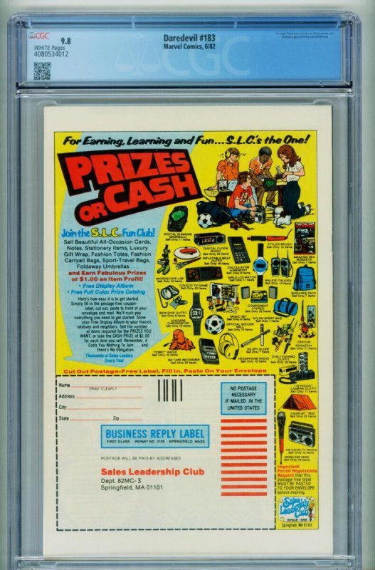 Daredevil #183  1982 - Marvel -CGC 9.8 - Comic Book-4080534012