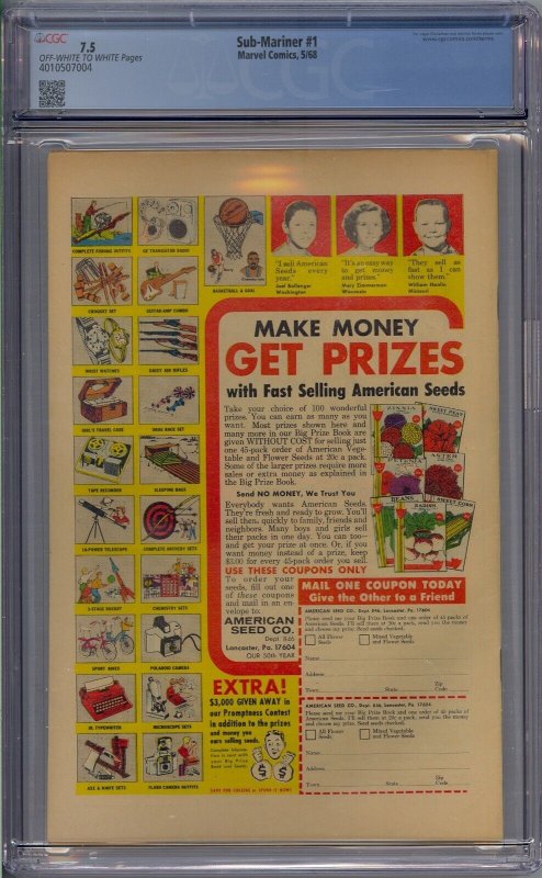 SUB-MARINER #1 CGC 7.5 ORIGIN RETOLD  IRON MAN SUB-MARINER JOHN BUSCEMA 7004 