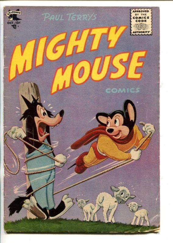 MIGHTY MOUSE  #66-1955--SCI-FI-ALIENS-FLYING SAUCERS-BIG BAD WOLF-vg