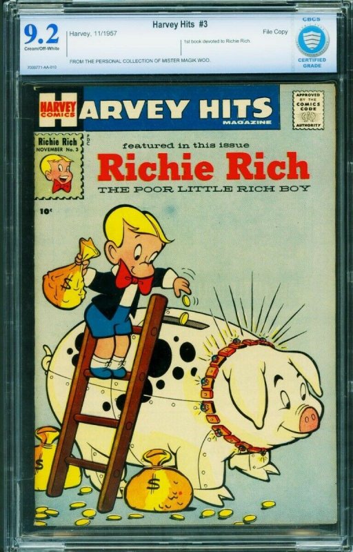 Harvey Hits #3 1957 CBCS 9.2 1st RICHIE RICH comic book-File Copy