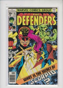 THE DEFENDERS #48 1977 MARVEL, EARLY MOON KNIGHT, MED+,- CONDITION, NEWSSTAND