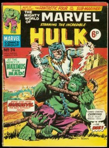 MIGHTY WORLD OF MARVEL #74 1974-HULK COVER-BRITISH VG