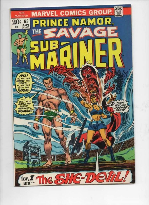 SUB-MARINER #65, VF, Don Heck, She Devil, Marvel, 1968 1973, more in store