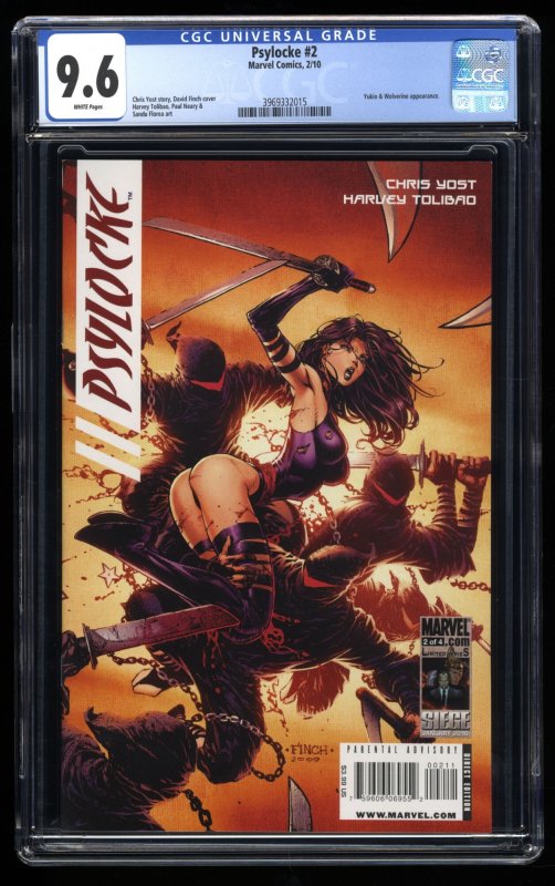 Psylocke (2010) #2 CGC NM+ 9.6 White Pages David Finch Cover!