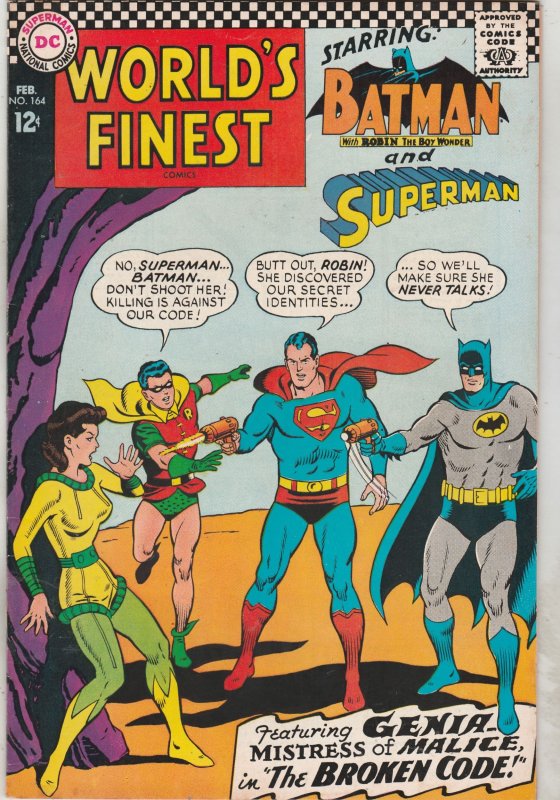 World's Finest #164 (Feb-67) FN/VF Mid-High-Grade BRANIAC! 1st Genia Wow!