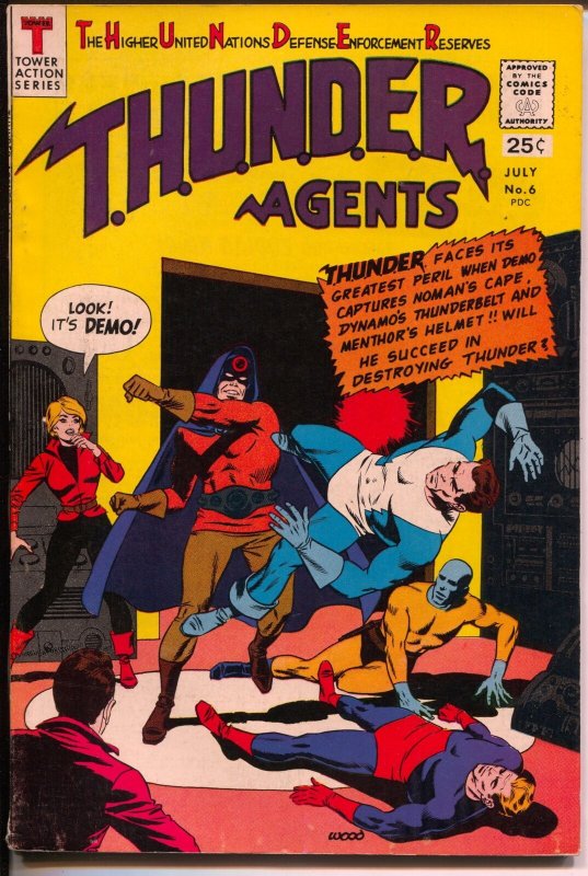 THUNDER Agents #6 1966-Tower-Dynamo-Warp Wizard origin-Wood-FN+