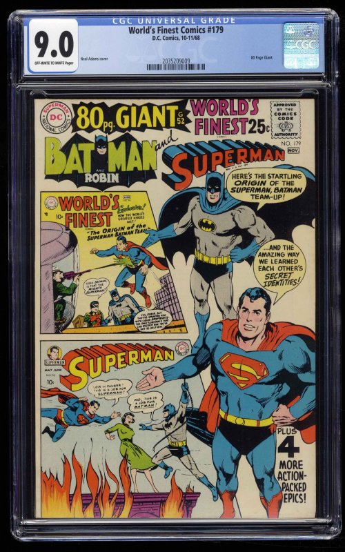 World's Finest Comics #179 CGC VF/NM 9.0 Off White to White