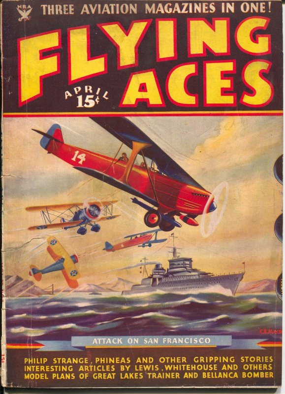 Flying Ace  4/1935-Philp Strange-hero pulp-Donald E Keyhoe-Mayshark-VG/FN