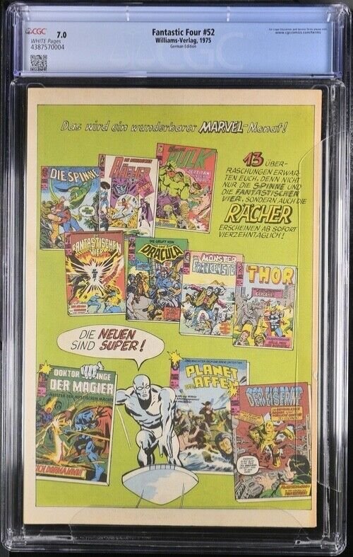 (1975) FANTASTIC FOUR #52 GERMAN Edition! 1st BLACK PANTHER! CGC 7.0 WP!