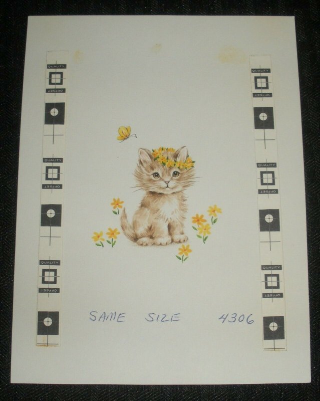 GET WELL SOON Cute Tan Kitten w/ Yellow Flowers 5.25x7 Greeting Card Art #4306