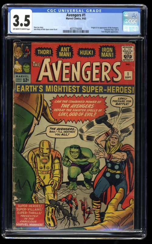 Avengers #1 CGC VG- 3.5 Thor Captain America Iron Man Hulk 1st Appearance!