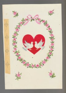 VALENTINES DAY Heart w/ Doves and Flower Border 6x8.5 Greeting Card Art #V3929