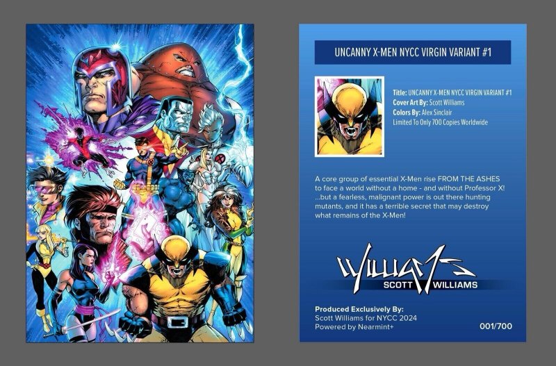 ??UNCANNY X-MEN 1 SCOTT WILLIAMS VIRGIN NYCC 2024 VARIANT NM COMIC CON ? COA