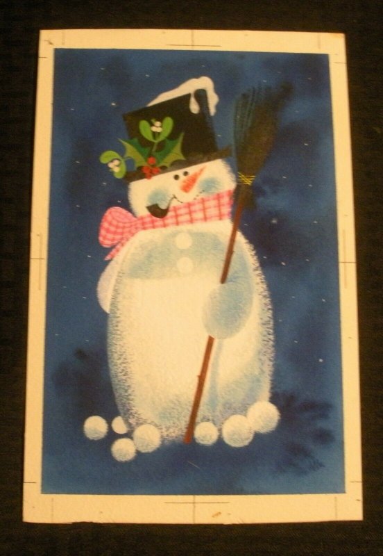 CHRISTMAS Frosty Snowman w/ Pipe & Brrom 7x11 Greeting Card Art #1012 