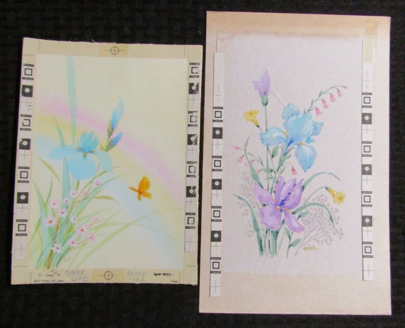 GET WELL SOON Violet & Light Blue Flowers 7x11 LOT of 2 Greeting Card Art #0822