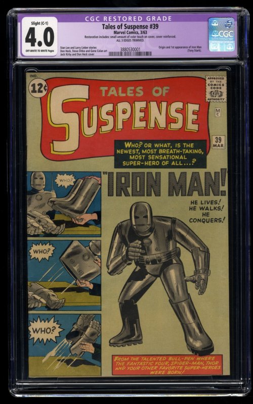 Tales Of Suspense #39 CGC VG 4.0 Off White to White (Restored) 1st Iron Man!