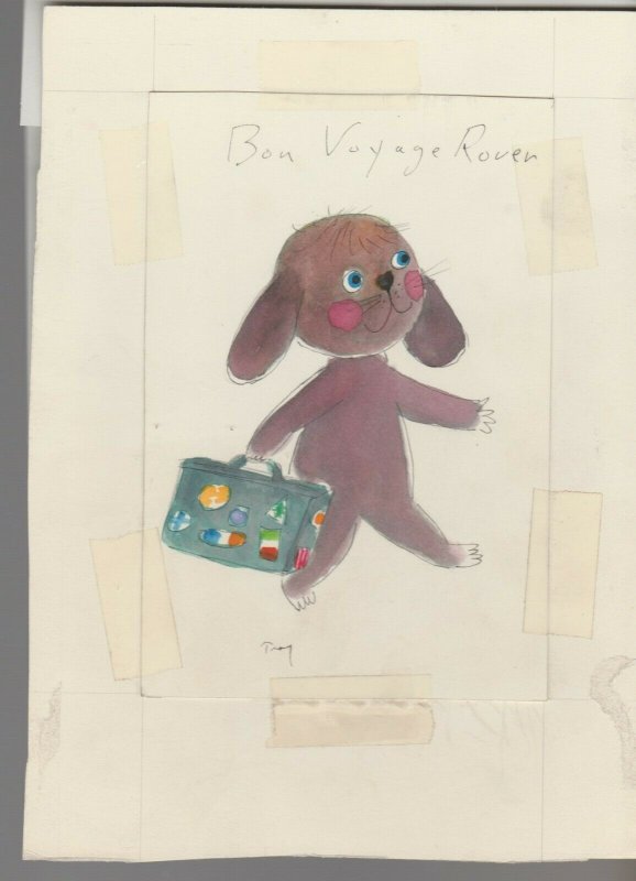 BON VOAGE ROVER Cute Dog w/ Suitcase 6.5x9 Greeting Card Art #BV4246