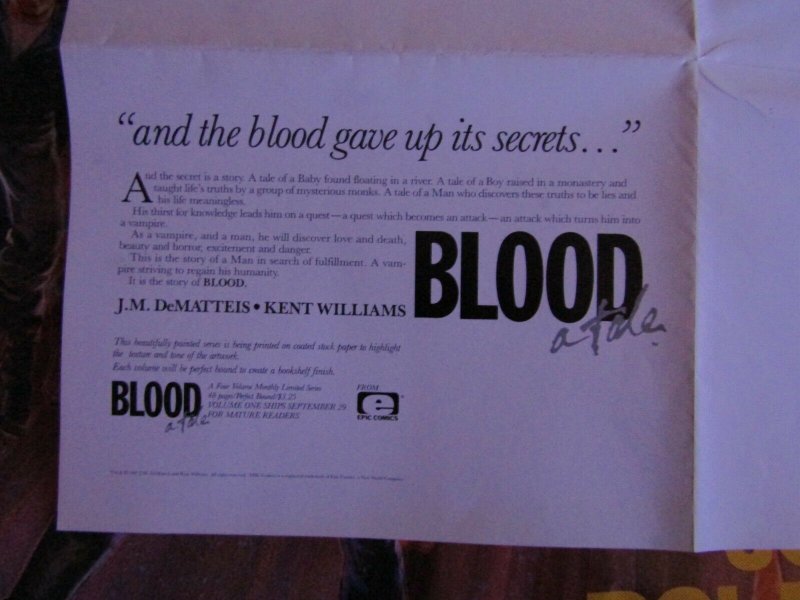 1987 BLOOD A TALE 19.5x30 Epic Comic Promo Poster FVF 7.0 Kent Williams