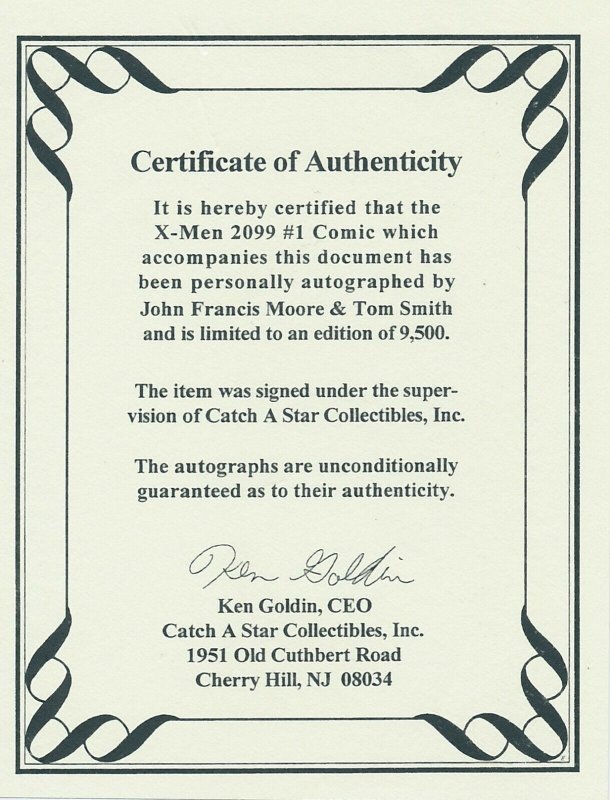 X-MEN 2099 #1 DOUBLE SIGNED BY JOHN FRANCIS MOORE & TOM SMITH MARVEL 1993 EB 204