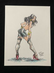 Original Senorita Rio Pin Up by Joshua Quagmire 1985- stockings