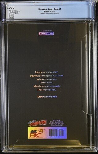 The Crow Dead Time #1 2024 Sumerian CGC 9.8 NYCC Simmonds foil virgin variant