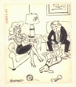 Babe and Dog Humorama Gag - 1960s Signed art by Glenn Bernhardt