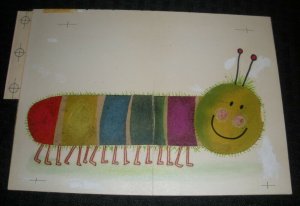 HAPPY BIRTHDAY Cartoon Striped Catapillar 9x6.5 Greeting Card Art #8731