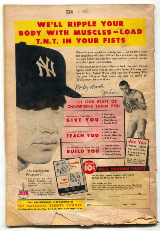 BLACKHAWK #137-DC-1959-MICKEY MANTLE BACK COVER AD FR