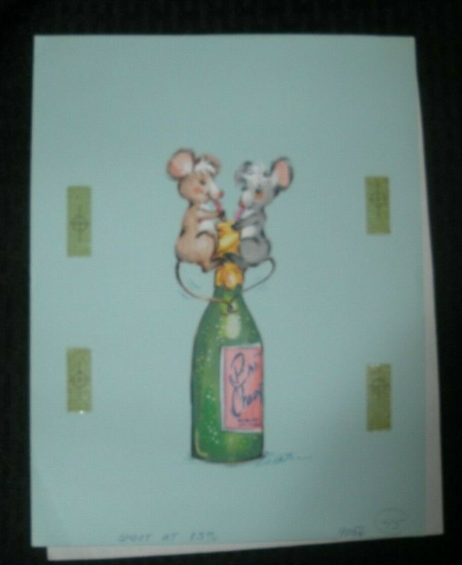 BIRTHDAY Mice Sipping Champagne 8x10.5 Greeting Card Art #9056