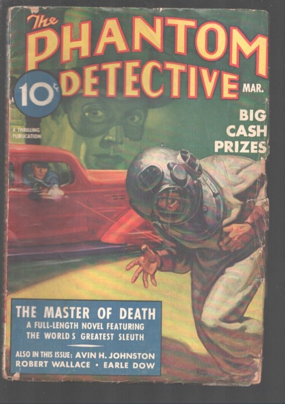 Phantom Detective 3/1938-Belarski cover shows man use Tommy Gun to shoot man ...