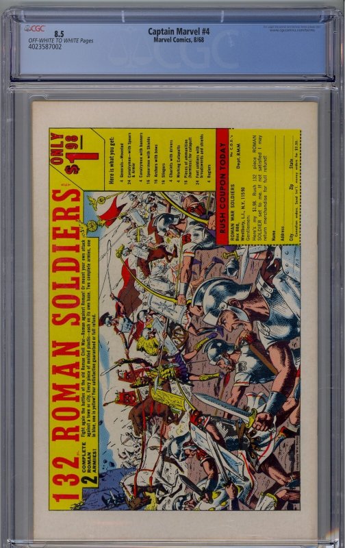 Captain Marvel #4 1968 Marvel Comics CGC 8.5 Sub-Mariner app