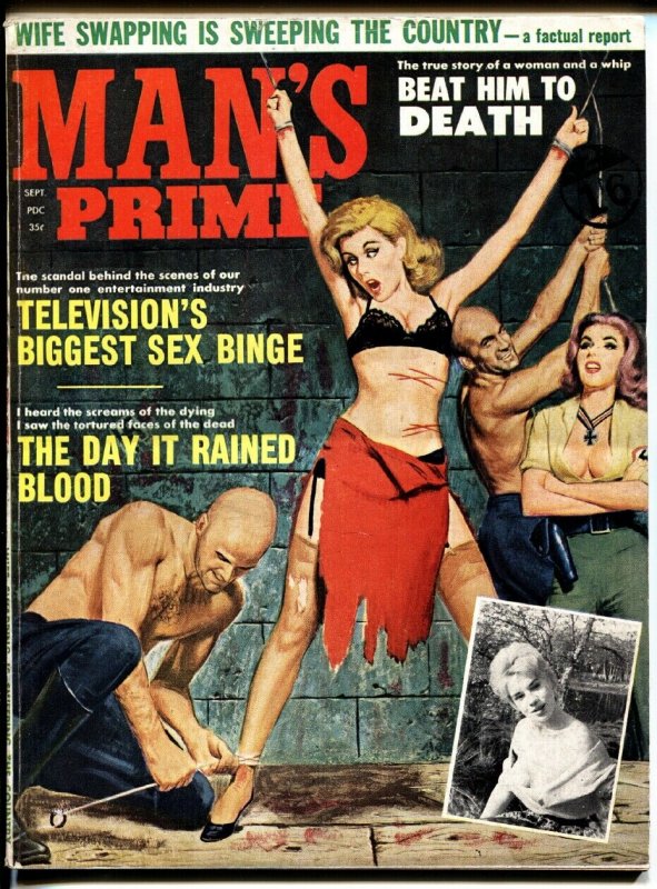 Man's Prime 9/1963-Brutal Nazi torure/whipping cover-Wife swap-TV-more!