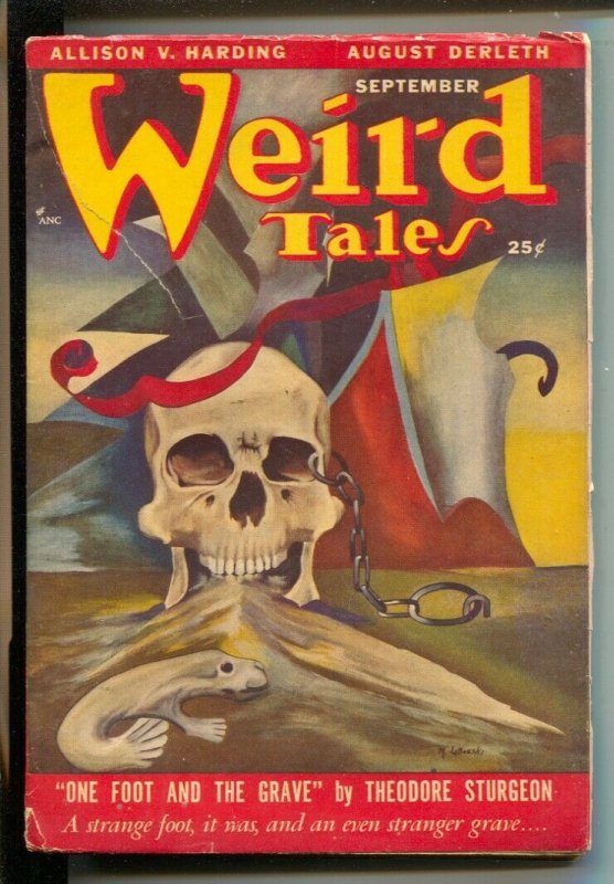 Weird Tales-Pulps-9/1949-Skull horror cover by Michael Labonski-Seabury Quinn...