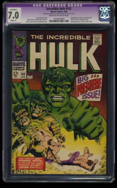 Incredible Hulk #102 CGC FN/VF 7.0 Cream To Off White Slight Color Touch