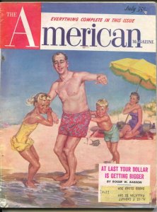 American Magazine 7/1953-family beach day cover-Hugh B Cave pulp fiction-clas...