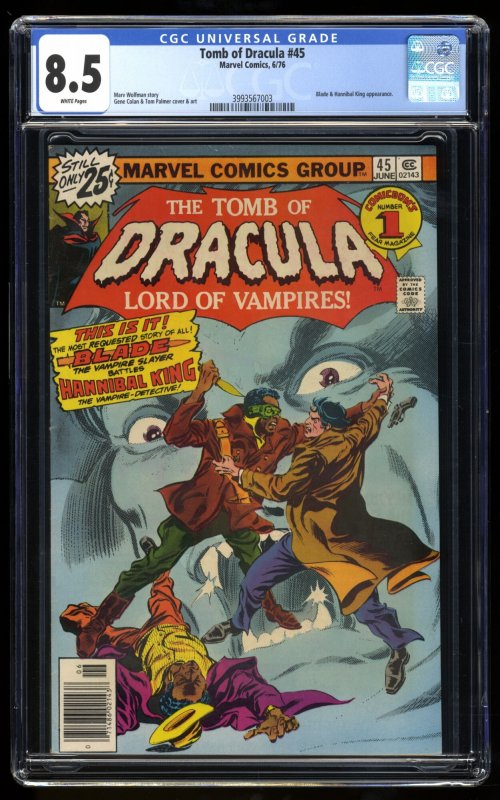 Tomb Of Dracula #45 CGC VF+ 8.5 Blade Battles Hannibal King 1st Deacon Frost!