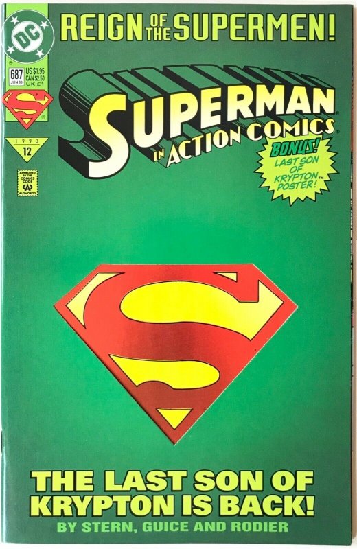 ACTION COMICS Issue 687 — SUPERMAN  — 1993 DC Universe VF+ Cond Die Cut Cover