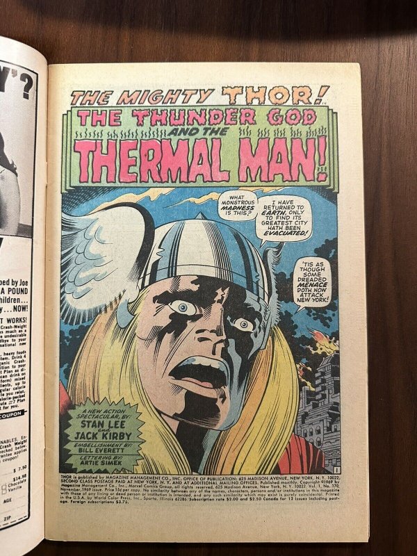 Thor #170 VG/FN 2nd App. Of Thermal Man (Marvel 1969)