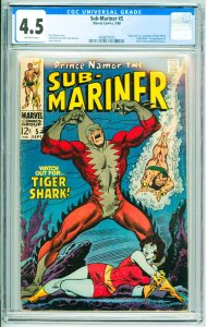 Sub-Mariner #5 (1968) CGC 4.5 1st Appearance of Tiger Shark!
