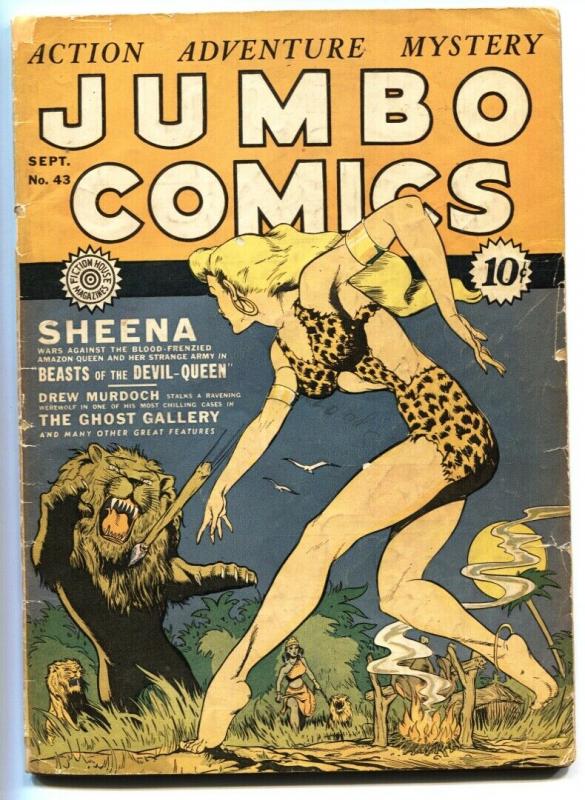 Jumbo Comics #43 1942- Sheena Lion cover- Fiction House G+ restored