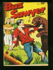 BUZ SAWYER COMICS #3 1949-ROY CRANE ART-BEAR FIGHT COVER-  VFminus VF- 