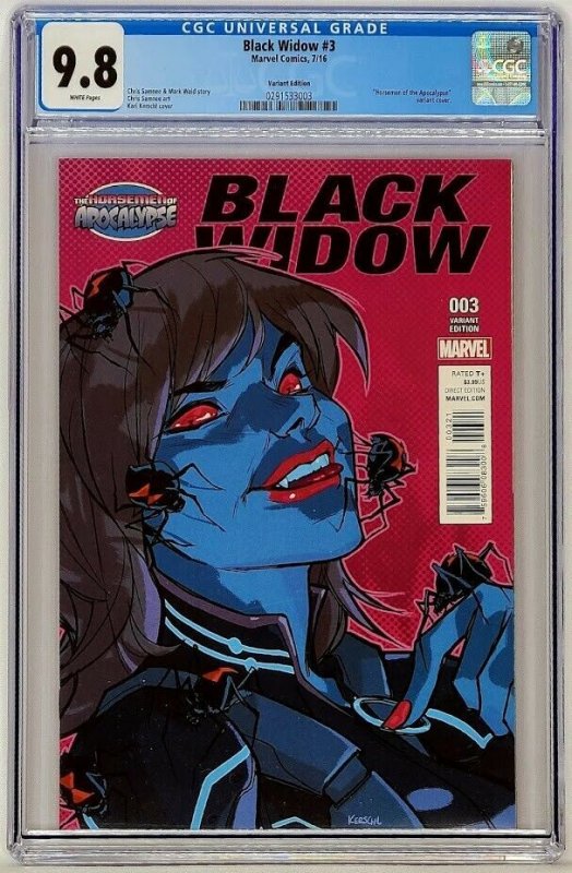 Black Widow 3 Marvel 2016 CGC 9.8 Kerschl Variant 1 of Only 4 @ Top Census Grade