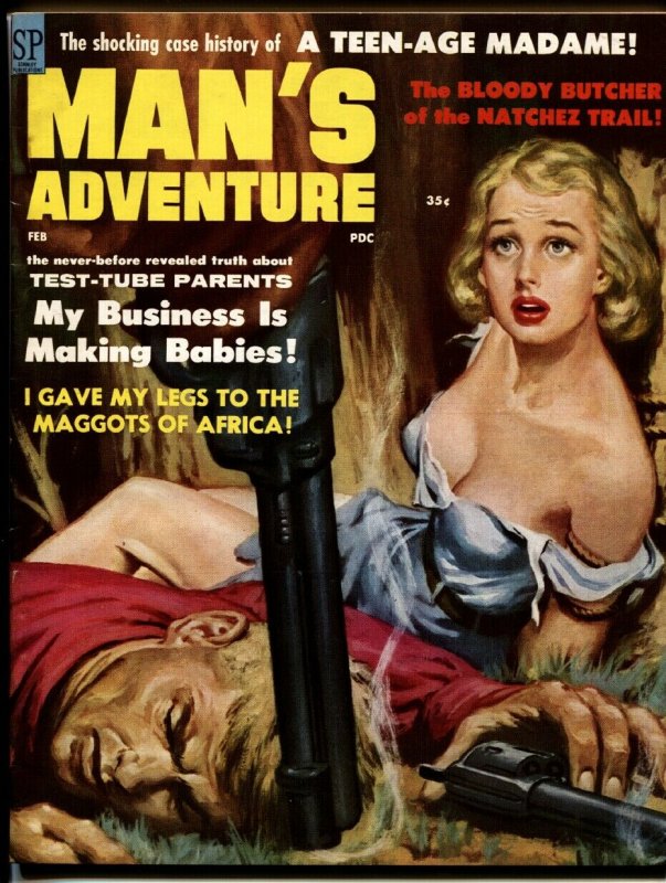 Man's Adventure Pulp Magazine Feburary 1959- bound blonde-eaten by maggots!