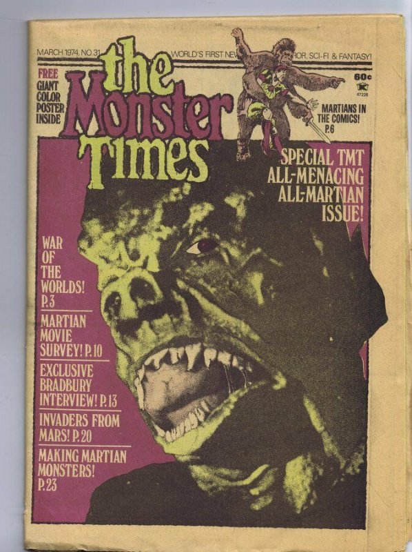 ORIGINAL Vintage 1974 The Monster Times Horror Newspaper Magazine #31 Martians