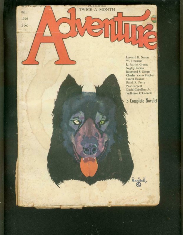 ADVENTURE PULP- 9/8/1926-GREAT WOLF COVER-BAUMHOFER ART G-