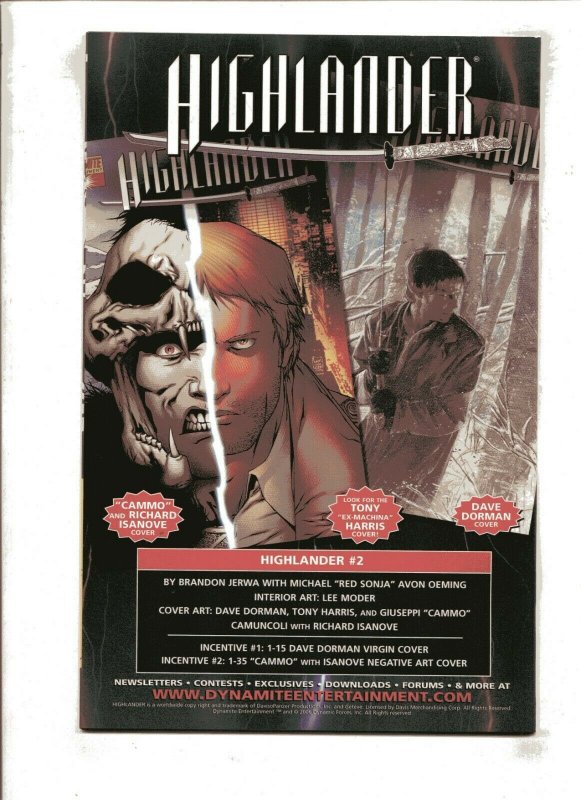 HIGHLANDER #1 (9.0) SKETCH COVER!! 2006