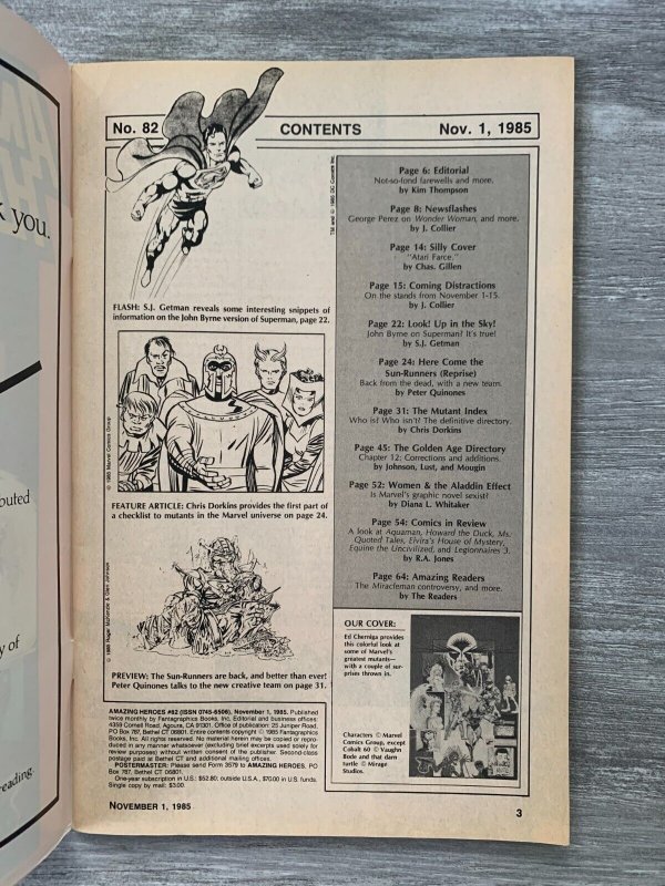 1985 AMAZING HEROES Comic Magazine #82 VG/FN 5.0 John Byrne's Superman