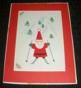 MERRY CHRISTMAS Santa Claus Skiing 4.75x6.5 Greeting Card Art #30015